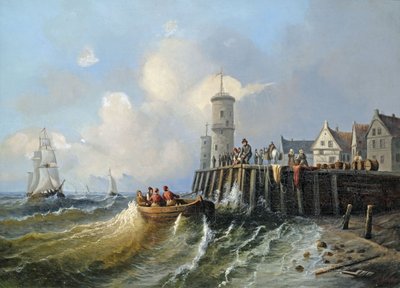 Embarkation of a Boat at the Harbor Wall by Unbekannt Unbekannt